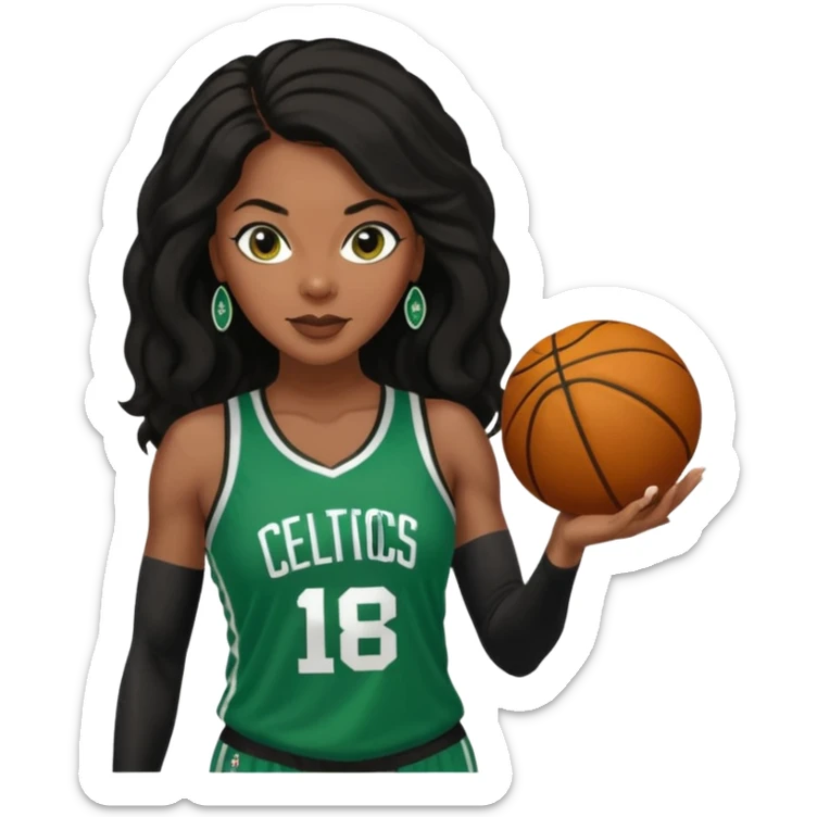 45 year old black women with long brown and black hair dressed in sexy 
celtics jersey costume outfit  sticker