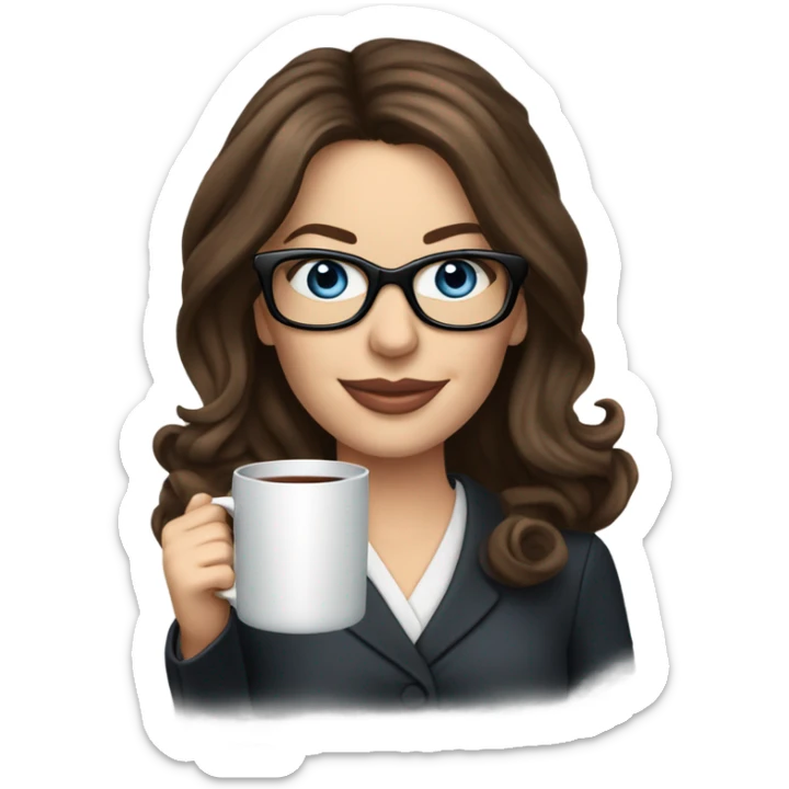 Lifelike Kate Beckinsale blue eyes wearing glasses in a business dress drinking a cup of tea  sticker