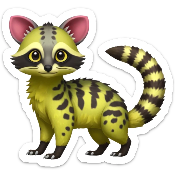 Rare realistic cool cute epic aesthetic colorful Amaura-Meganium-Civet-Genet-species-Fakemon-hybrid-creature, with markings, full body sticker