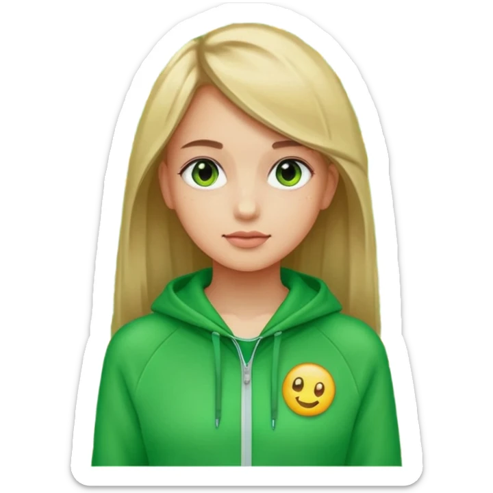 ​"A mosaic portrait of a girl in a green tracksuit, made of tiny emojis, digital art style, pixelated emoji textures, vibrant colors, creative composition." sticker