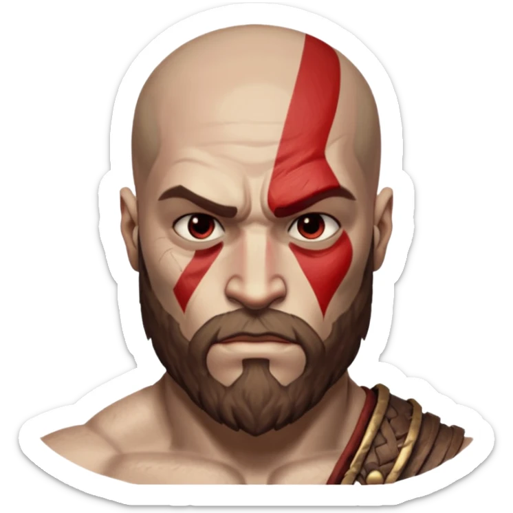 Visage de Kratos du jeu PlayStation a la perfection, c'est a dire que la marque rouge doit partir jusqu'à l'arrière du crâne  sticker