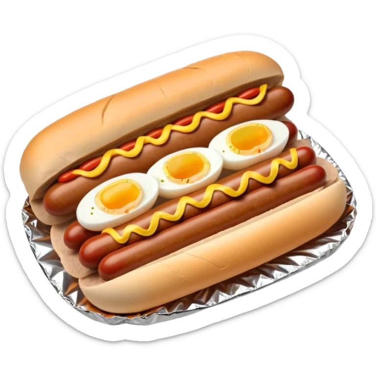 steamed ground pork with raisins, sliced boiled egg, and hotdog wrapped in foil sticker