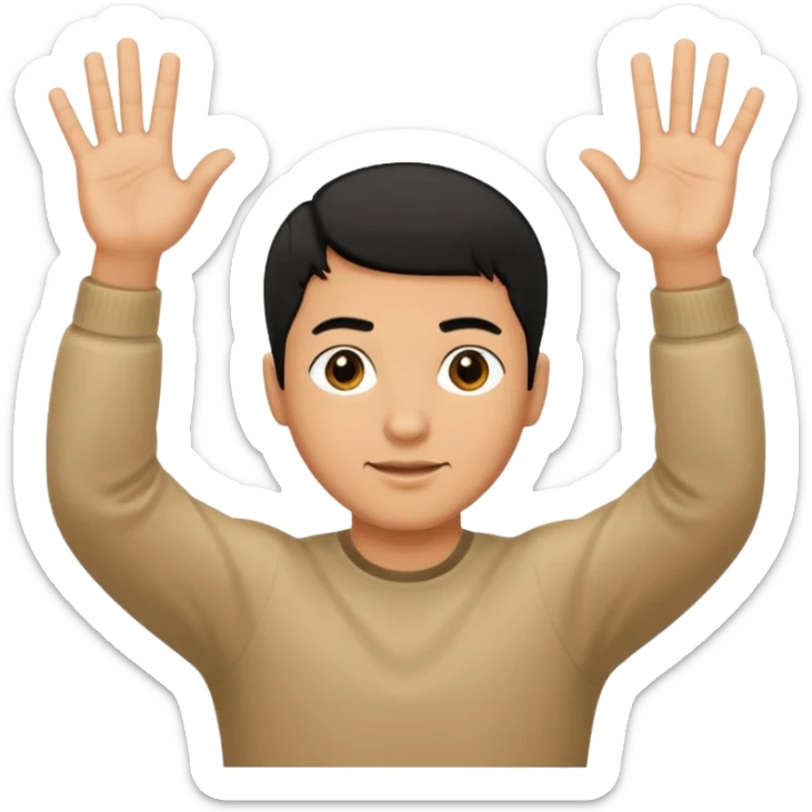 Make an emoji of a guy holding up two hands out like they're giving someone something or someone's giving them and right over those hands put six and seven on one hand each sticker