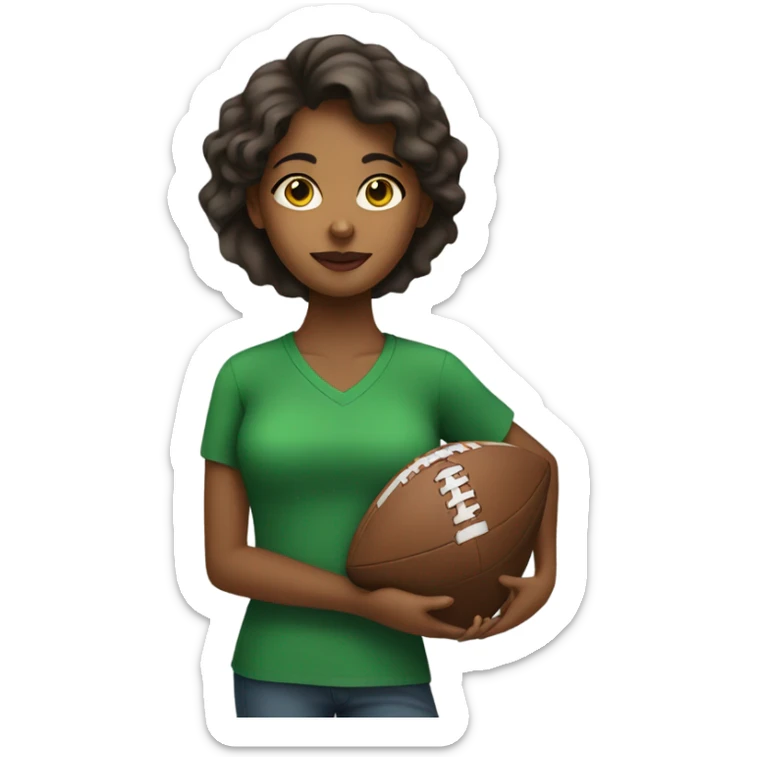 Brown girl in green shirt holding a football sticker