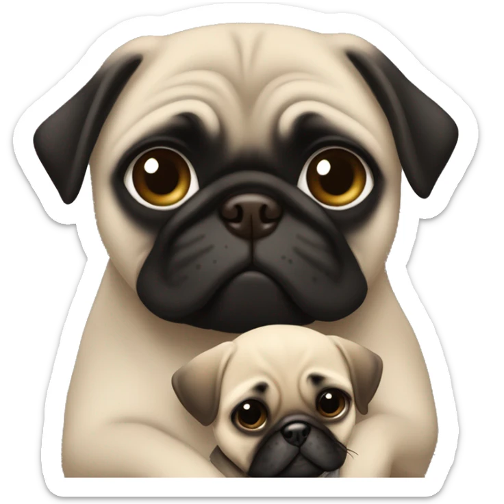 A white girl with brown hair and hazel eyes is hugging black pug sticker