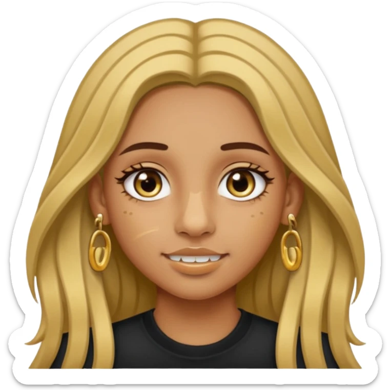 Girl with olive skin, long brown hair with blonde highlights, gold nose piercings on both sides, and braces  sticker