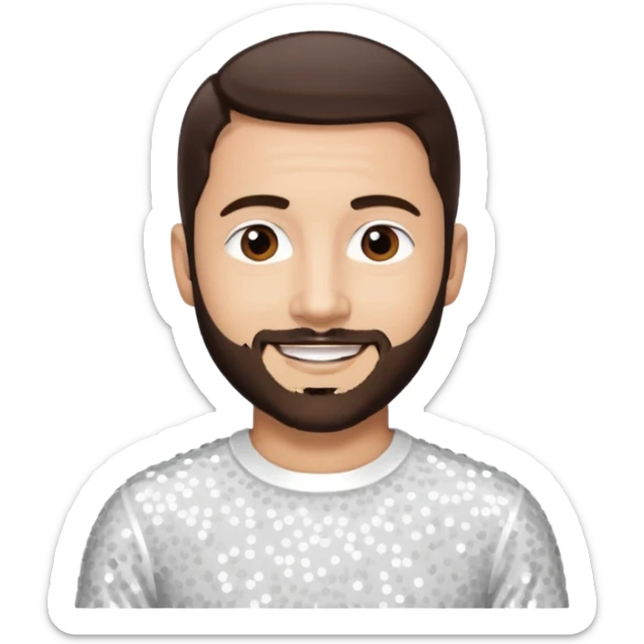 Terry Coldwell (male singer) from East 17 with light skin, dark brown hair and short beard, white sequin outfit sticker