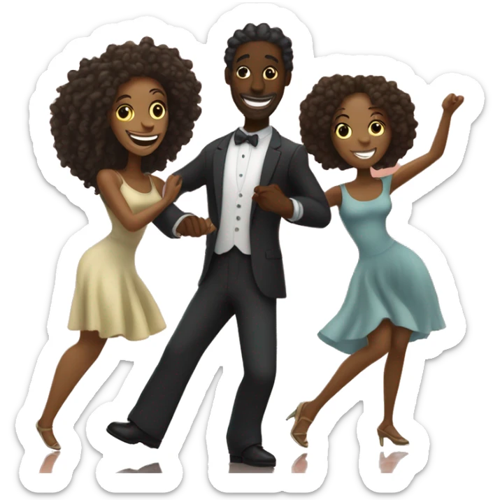 black couple dancing kompa, women with curly hair and dress, man with dreads in suit sticker