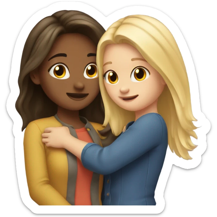 Best friends blonde girl and brunette girl hugs sticker