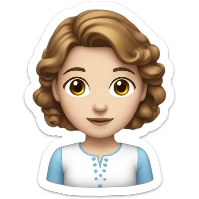 Girl with brown hair blue eyes in white dress sticker