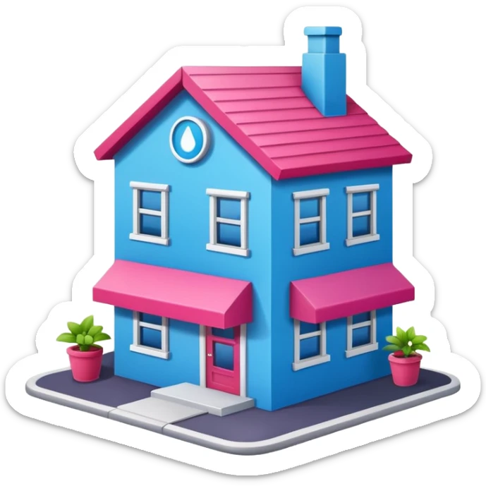 The building houses the Ozon order pickup point in its signature blue (digital blue) and raspberry colors. sticker