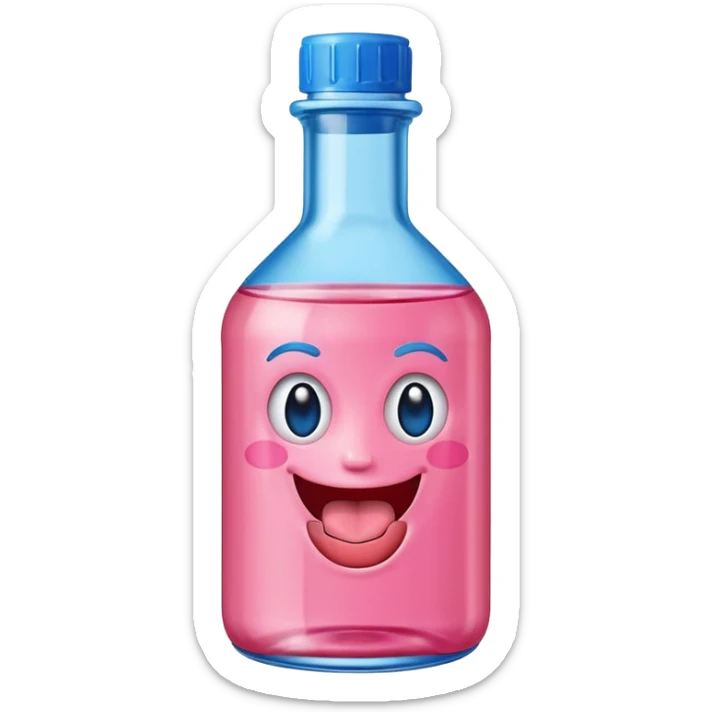 Smiling bottle of oil pink with silly face tongue out blue top sticker