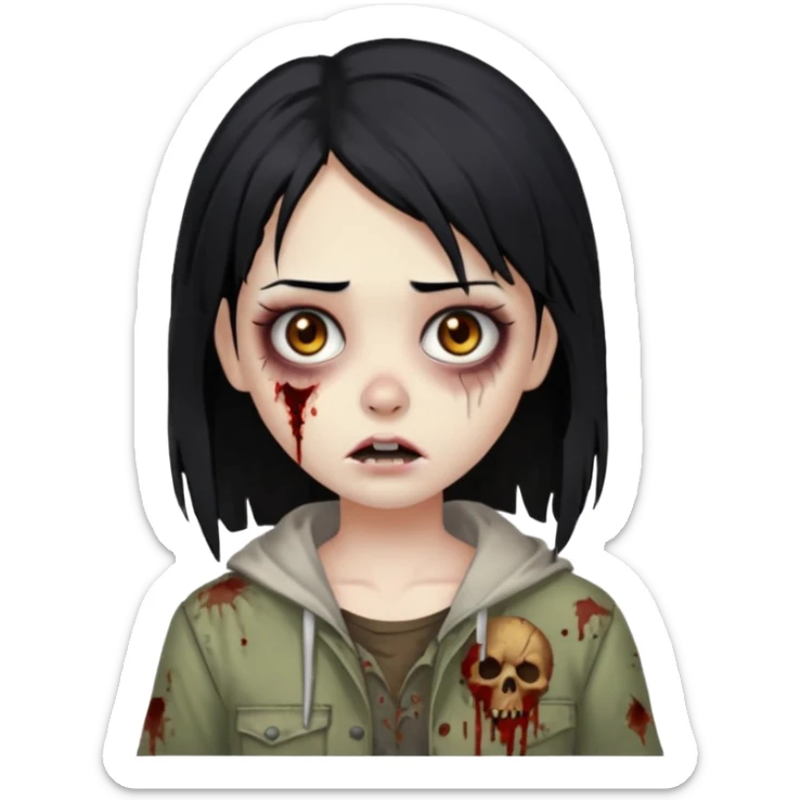 zombie girl with straight hair and brown eyes sticker