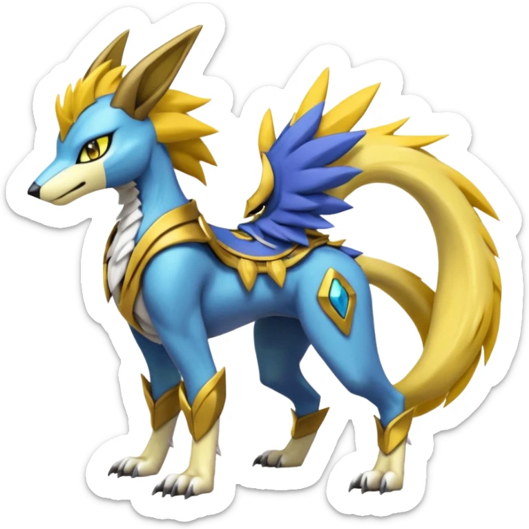 Colorful Meloetta-Manectric-Raikou-Wargreymon-Sergal-Pokémon-Digimon-Fakémon-fusion-hybrid-creature sticker