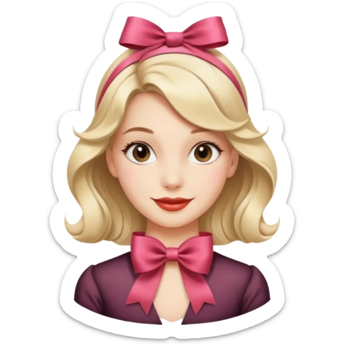 coquette girl, vintage vibes, ribbon in hair, gentle smile sticker
