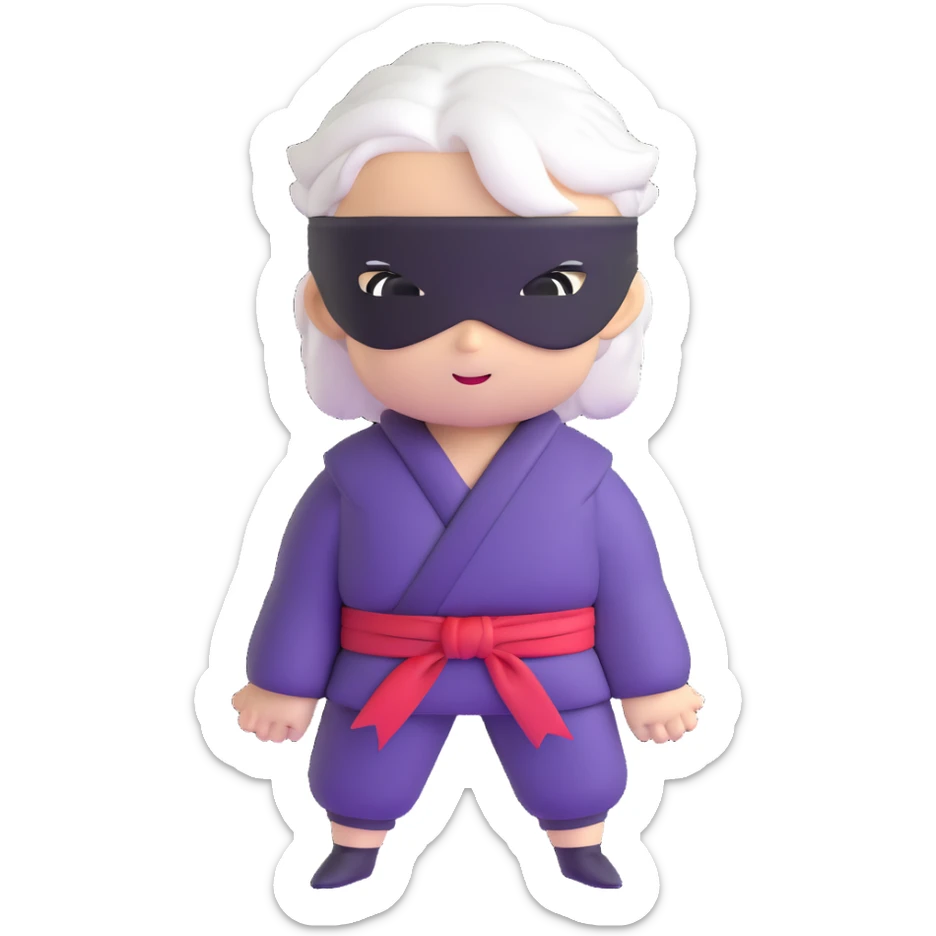 Satoru Gojo from Jujutsu Kaisen, white hair, blindfold, confident smirk, chibi face proportions, energetic expression sticker