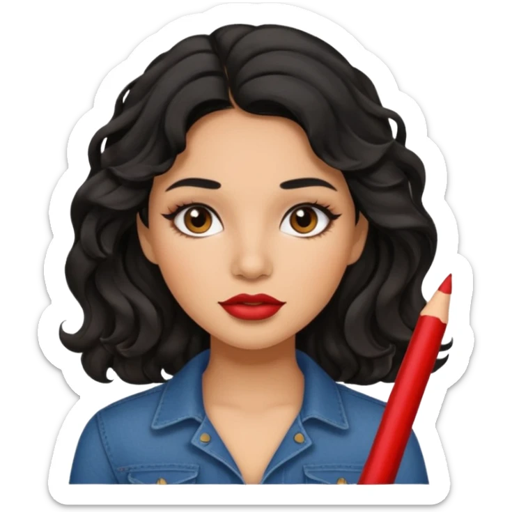Latina girl with lip liner and black wavy hair sticker