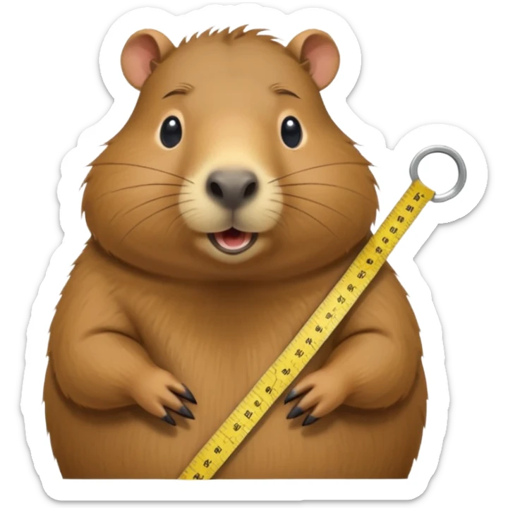 a little capibara measuring her waist with measuring tape and is very astonished in a good way sticker