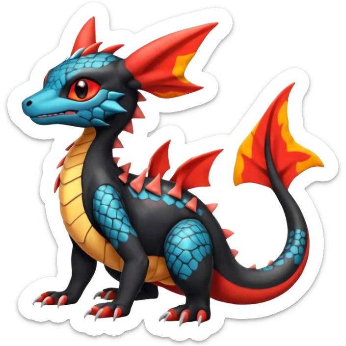 Cute Exotic Colorful Salamence-Guilmon-Salandit-Umbreon-Fakémon-hybrid-creature (full body)  sticker