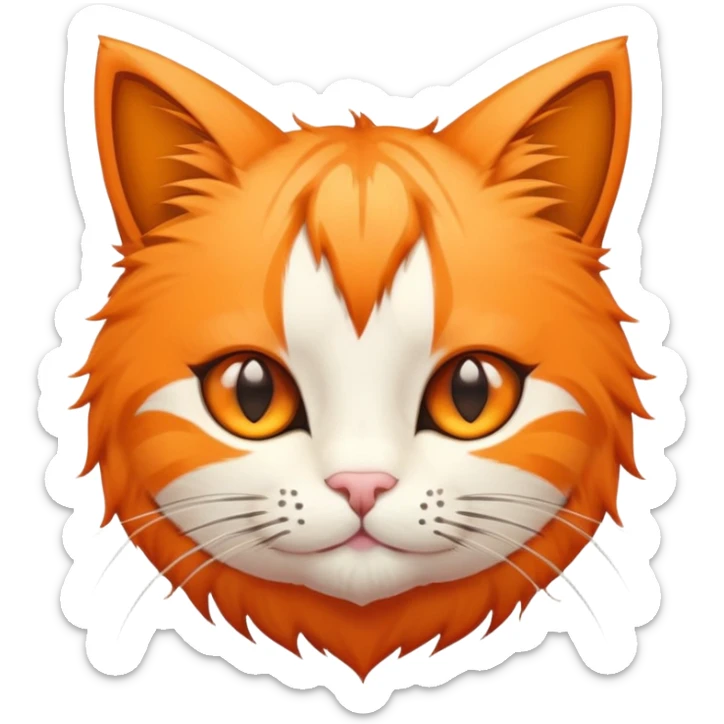 round planet with orange cat fur texture, cute pointy cat ears, and adorable cat face with whiskers sticker