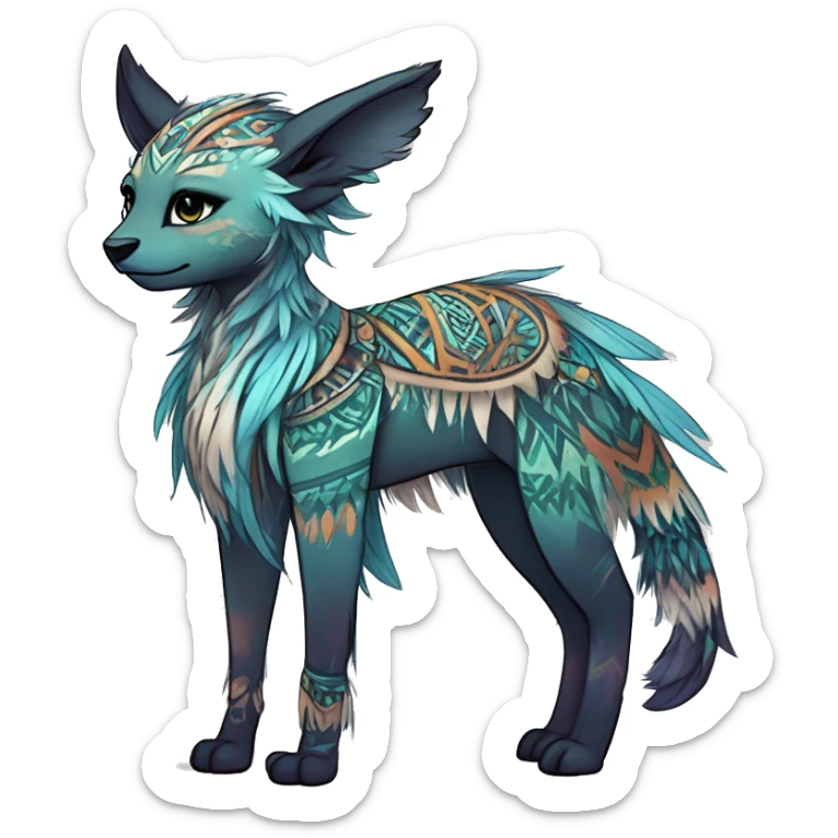 cute Kawaii edgy ethereal shy epic tribal fantasy animal fursona Fionbri creature by griffsnuff & LiLaiRa & Falvie with exotic colors with intricate patterns full body sticker