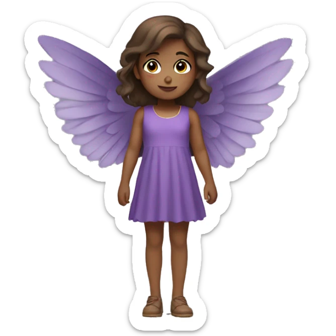 little winged girl with purple dress and brown hair. sticker