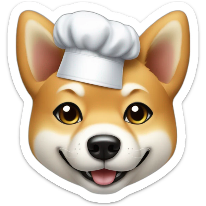 Shiba dog chef with a hand with one finger up close to its face asking you to wait sticker