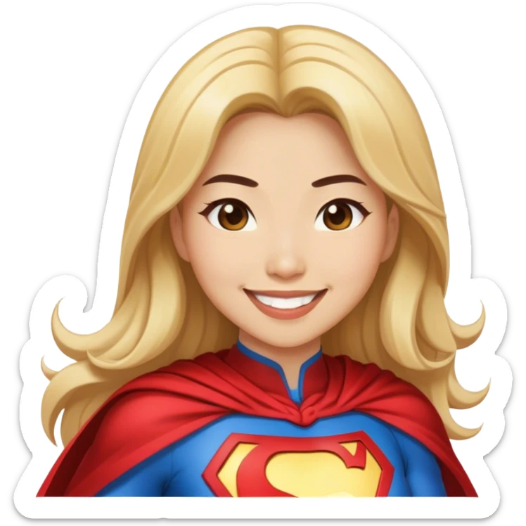 Asian superhero wife with long brown and blonde hair light skin smiling sticker
