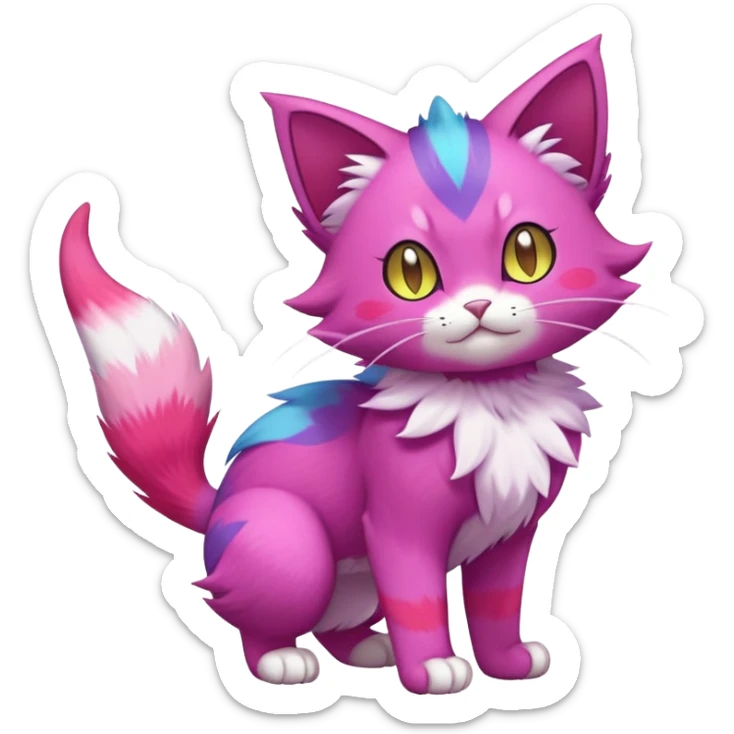 Elemental Exotic Colorful Fantasy Purrloin-Skitty-Pokémon-Fakémon-hybrid-creature (full body) sticker