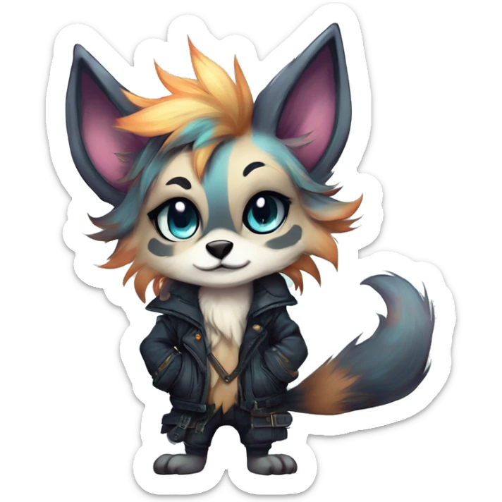 Cool cute Kawaii edgy fantasy shiny animal  fursona Fionbri by griffsnuff & LiLaiRa & Falvie full body sticker