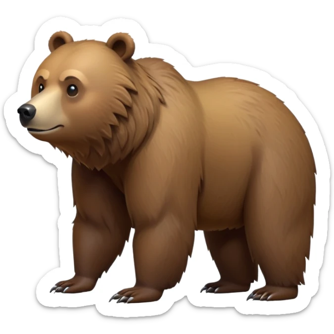 cinematic-[grizzly bear]-realistic-full-body-standing on all fours-emoji,-tail-tucked-close,-head-tilted-dramatically,-thick-[brown]-fur,-simplified-yet-realistic-focused-features,-highly-detailed,-glowing-with-an-almost-sarcastic-glow sticker