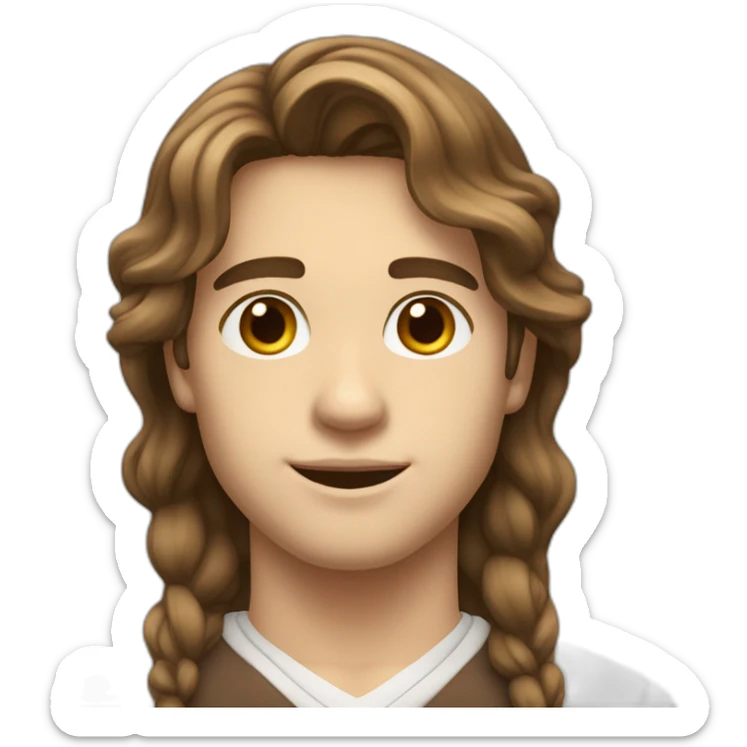 Young men (teenager) type italian, White skin, with long wavy brown hair (Which go down behind to the nape of the neck), Little bit dezoom sticker