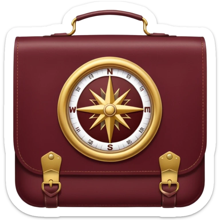 burgundy travel item with  a gold compass in the lower right corner of the emoji in front of travel item sticker