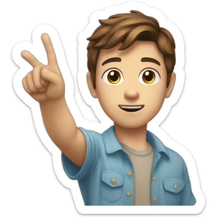 boy with brown hair, in sky blue shirt, point the finger in front of me sticker