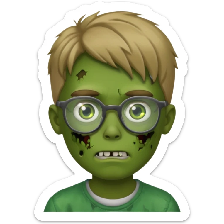 boy zombie with dark blonde hair and green skin and glasses sticker