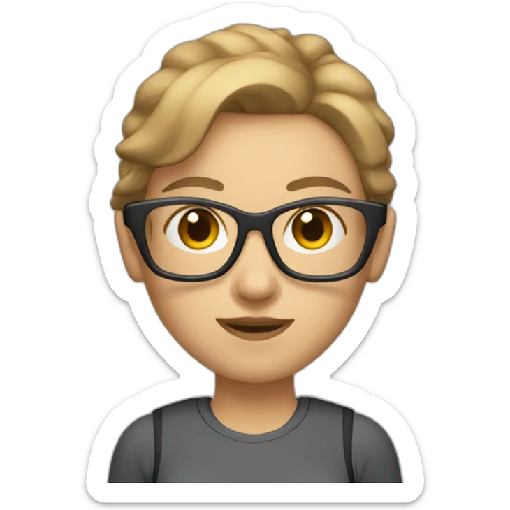 White Sports Girl with short light brown hair glasses  dumbbell sticker