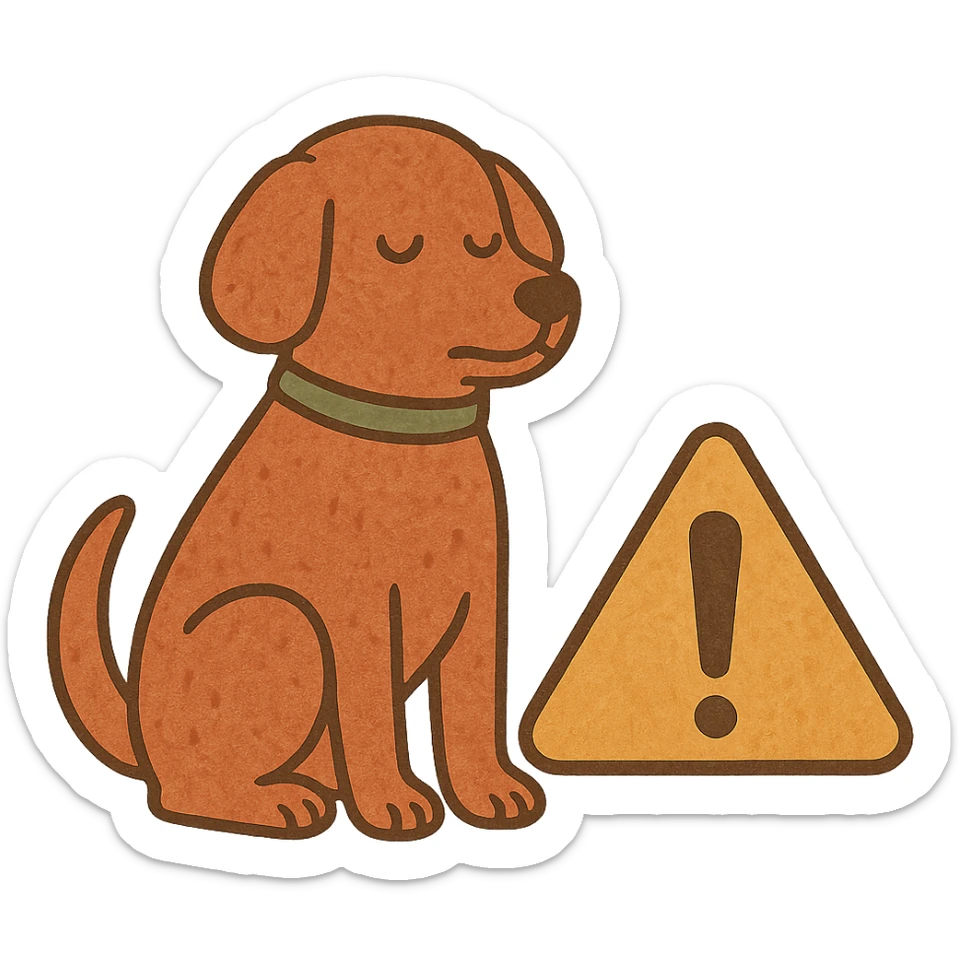 subtle icon of a dog with a warning sign, for 'Don't screw the pooch' sticker