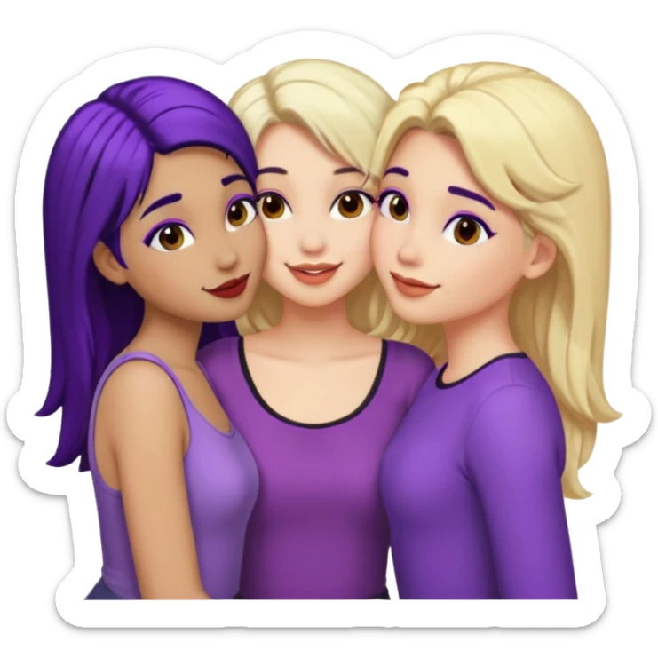 3 girls kissing one blonde one black hair one purple hair  sticker