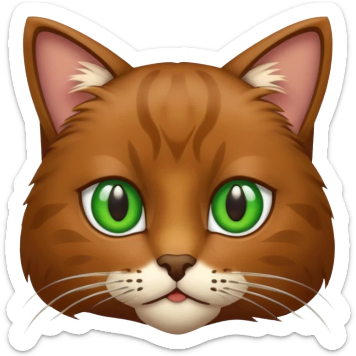 eine braune flauschige niedliche katze mit grünen augen die augen sollen nicht leuchten sondern matt sein  sticker