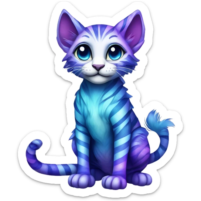Colorful vernid fantasy creature LiLaiRa Kamirah Falvie whiskers paws full body sparkle purple blue gradient stripes braided tail feline sticker