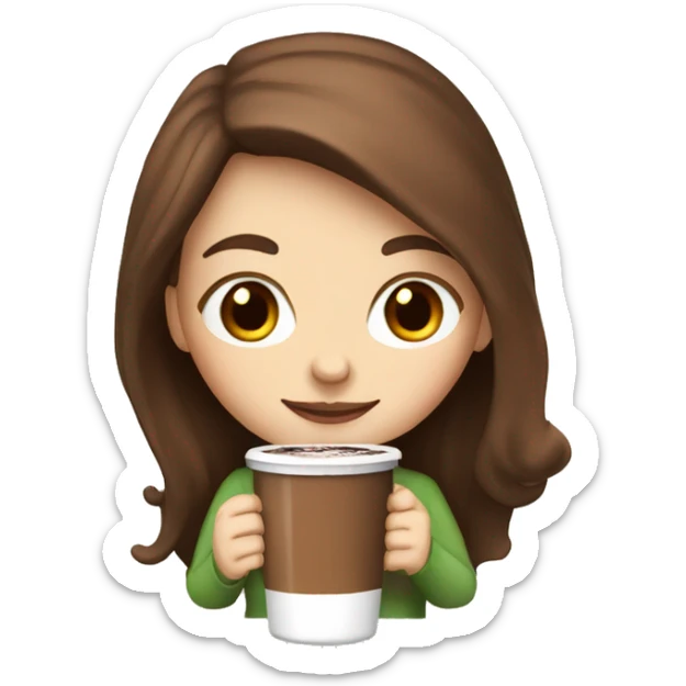White girl with brown long hair and hot chocolate  sticker