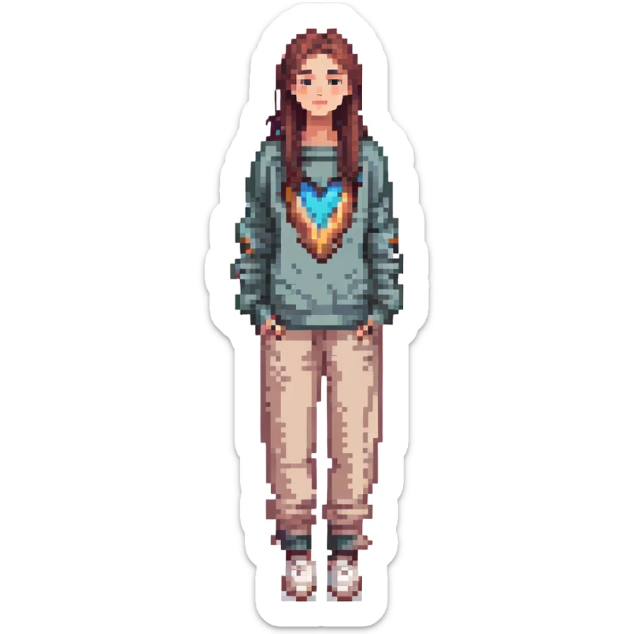 full body modern teenage girl wearing oversized sweater and pants sticker