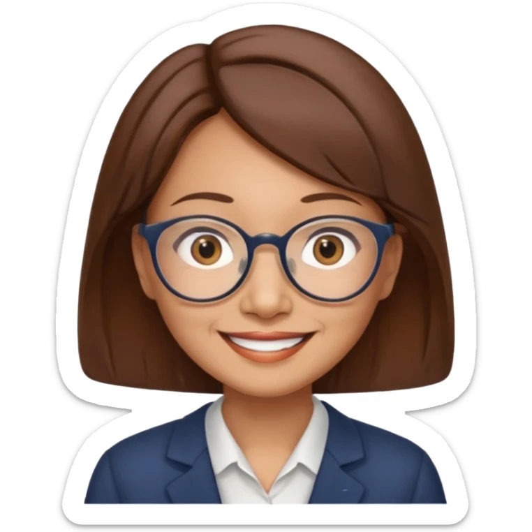 asian female accountant with eyeglasses, round face, brown hair, no tie, 63 years old sticker