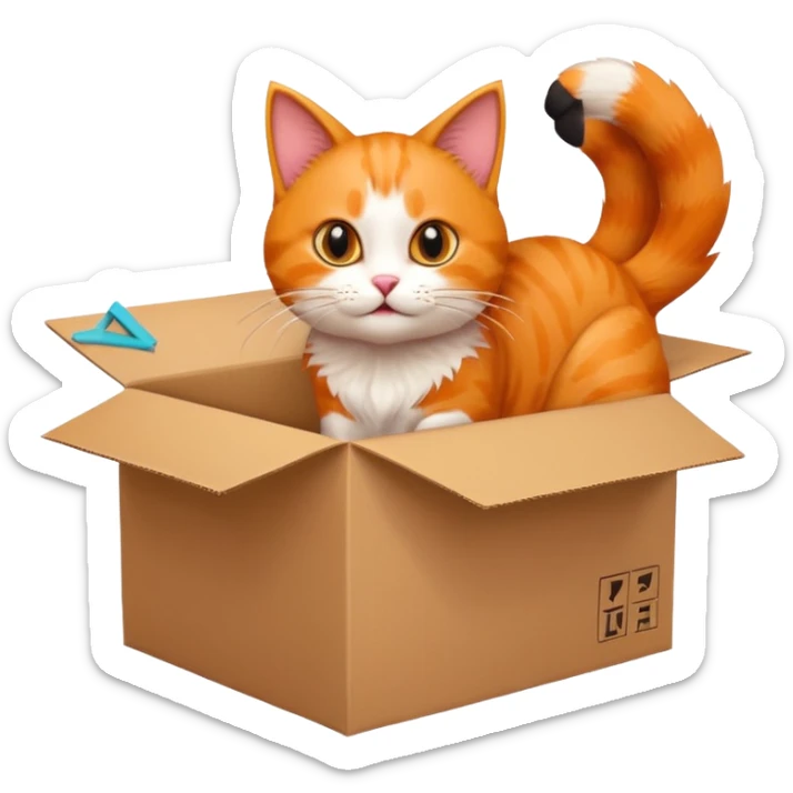 The cat jumps into the box. The head of the cat faces the box, the viewer sees the back of the cat sticker