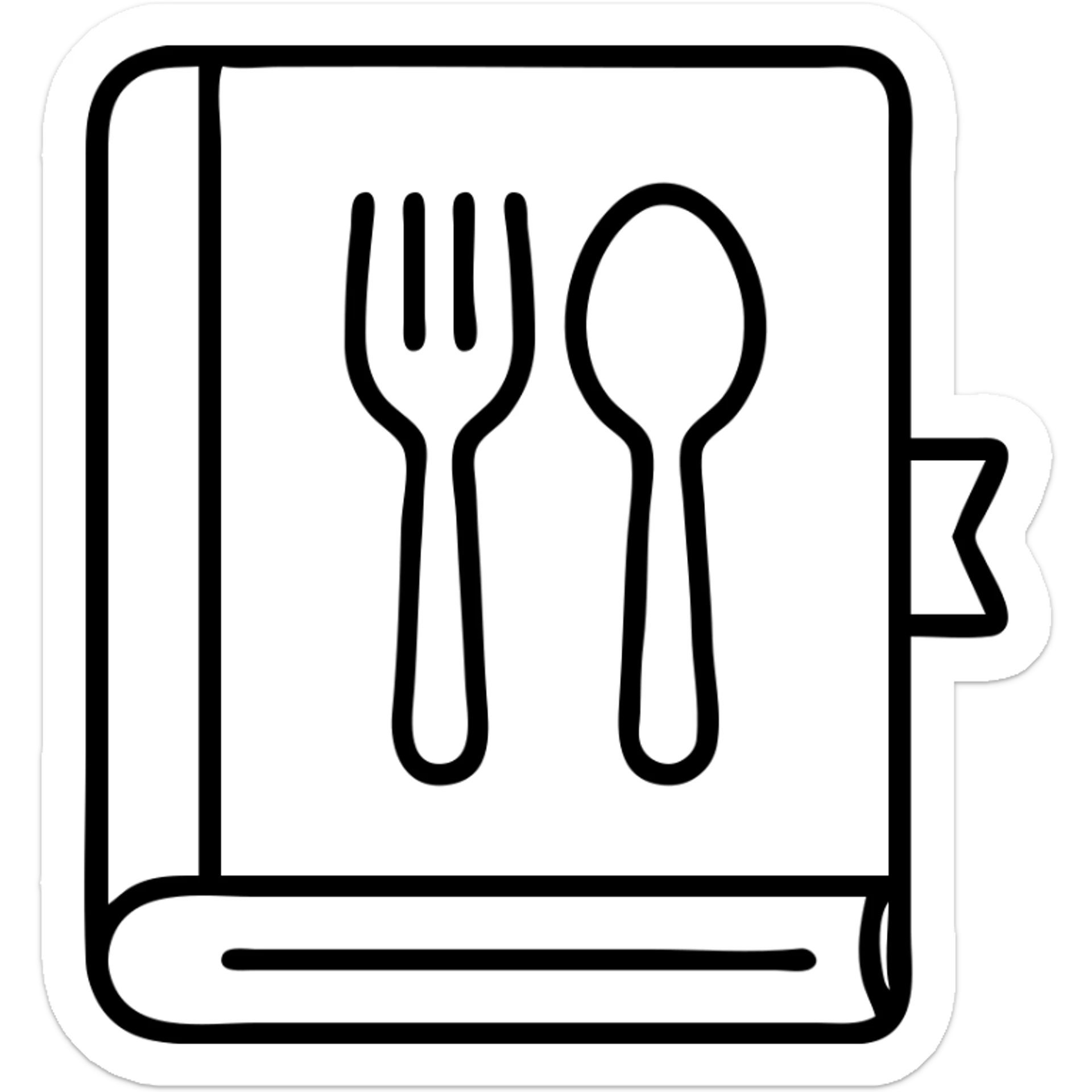 Closed cookbook with a fork and spoon symbol on the cover – collection of recipes sticker