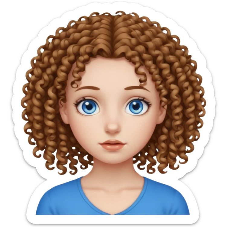 piercing gaze portrait of girl blue eyes curly hair sticker