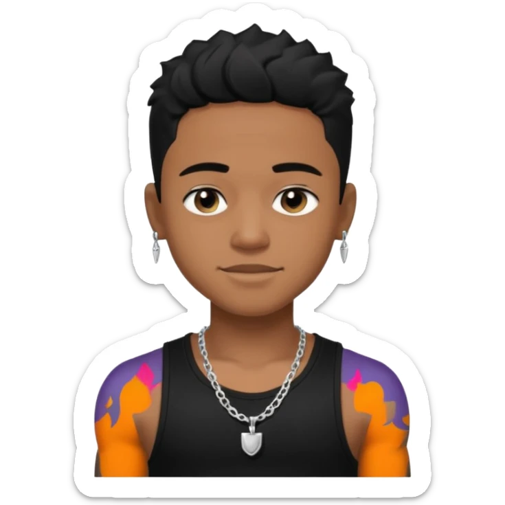 Lil Fizz medium dark skin, black hair, black tank top with necklace sticker