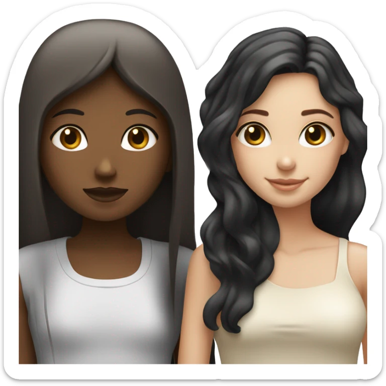 Tan girl with curly black hair next to white girl with long straight hair ￼ sticker