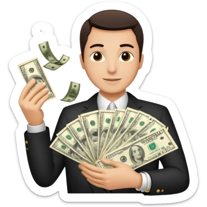 Add more cash flying around, bundles of US dollars, casino winnings vibe, lucky flight, jackpot feeling sticker