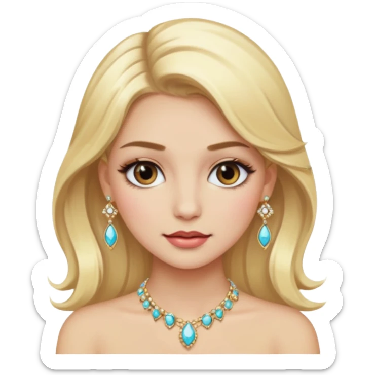 fancy blonde hair girl with makeup and jewellery sticker